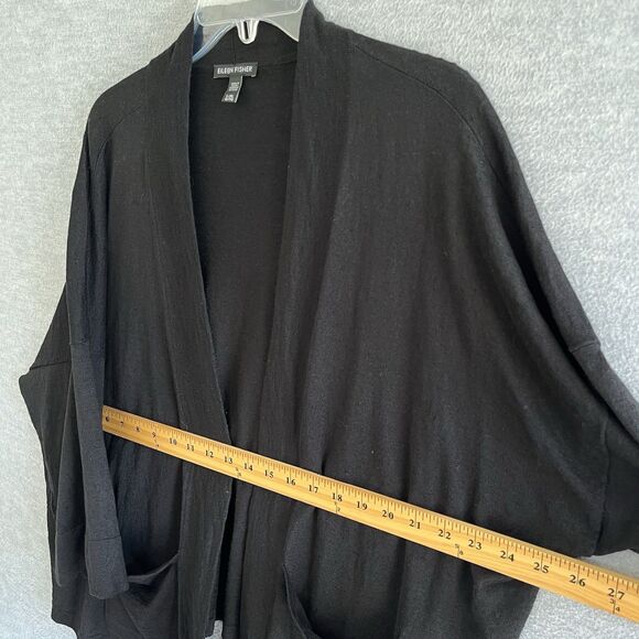 Eileen Fisher Lagenlook Kimono Cardigan Size L XL Black Minimalist Organic Linen - Picture 6 of 10